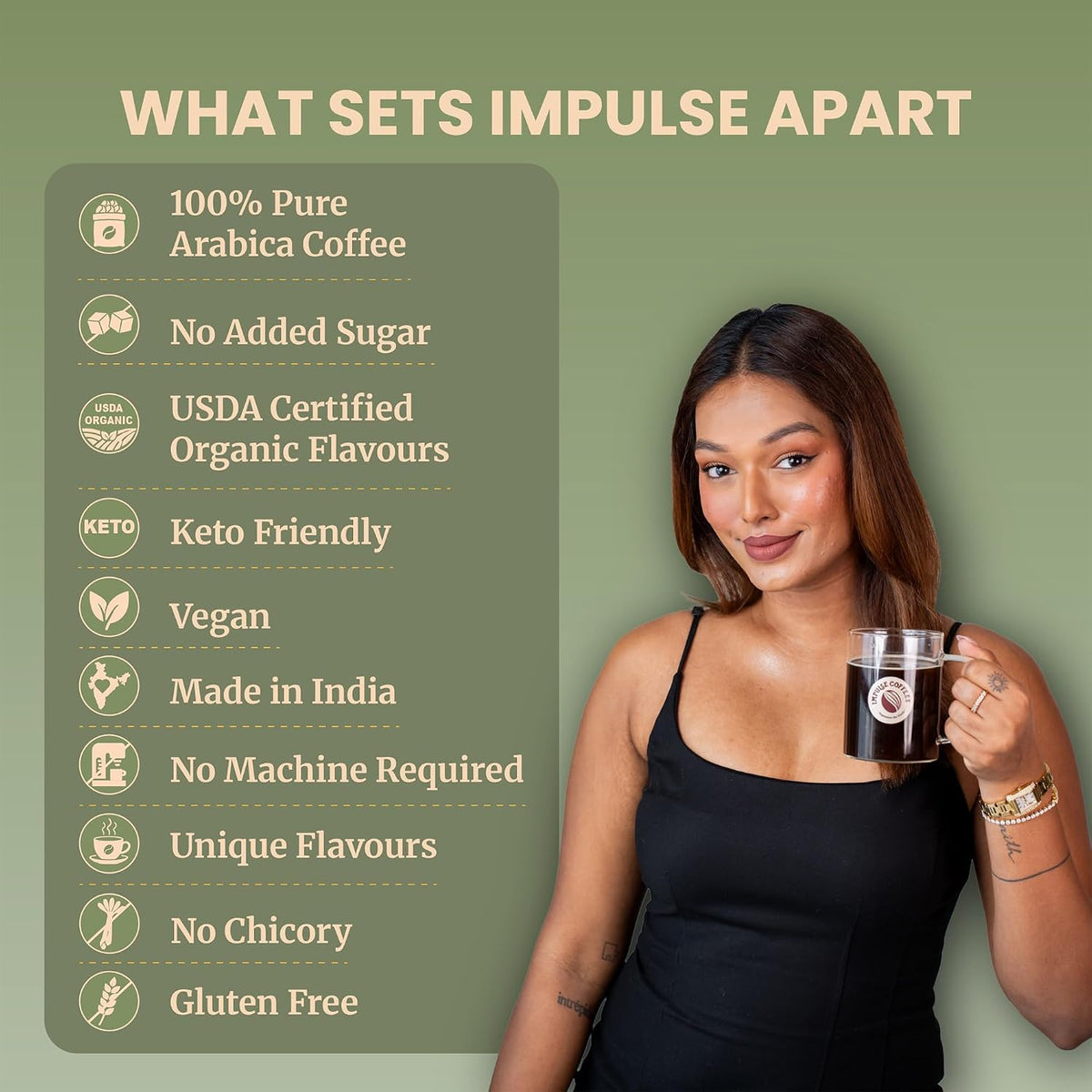 Impulse Coffees Nawabi Pistachio Instant Coffee Powder | Pistachio Flavour, Freeze-Dried Arabica, Smooth Taste, Rich Aroma | 50g