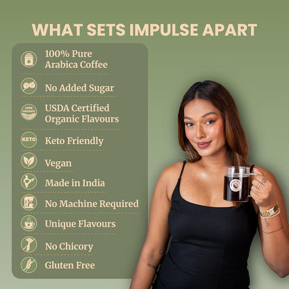 Impulse Coffees Nawabi Pistachio Instant Coffee Powder | Pistachio Flavour, Freeze-Dried Arabica, Smooth Taste, Rich Aroma | 50g