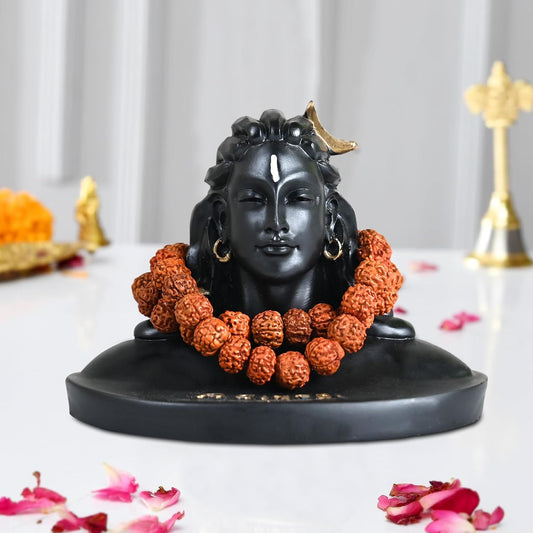 Resin Adiyogi Shiva Statue for Car Dashboard, Shiv Ji Mahadev Adi Yogi Idol Statue with Rudraksha Mala for Home and Car Dash Board (Medium)