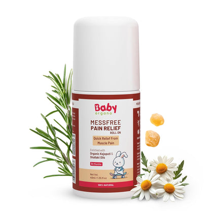 BabyOrgano Ayurvedic Pain Relief Roll On for Babies 3+ Months | With Shallaki, Chamomile & Tea Tree Oil | Soothes Muscle & Joint Pain | Pediatrician & Dermatologically Tested | Paraben-Free | 40ml