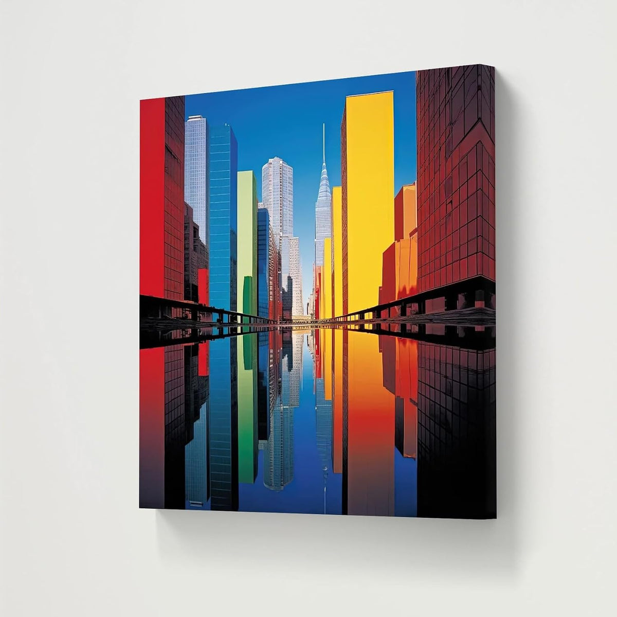 New York City Skyline Canvas Wall Art, Colourful Reflection, Modern Urban Architecture Print 16 Inch x 16 Inch CVS-38118
