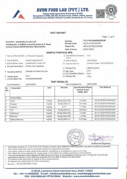 Avon Food Lab test report for a sample of L-Threonine Casamidate