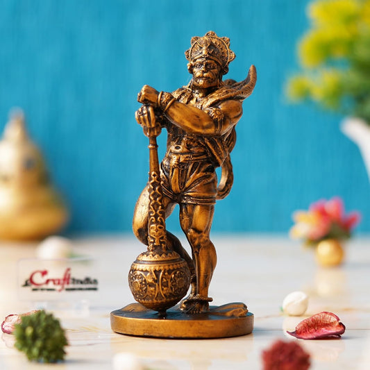 Golden Resin Hanuman Ji Murti with Gada | Lord Hanuman Idol for Car Dashboard Home Office Hanuman Statue Hanuman Murti Gift for Diwali Hanuman Jayanti Ram Navami Housewarming Birthday