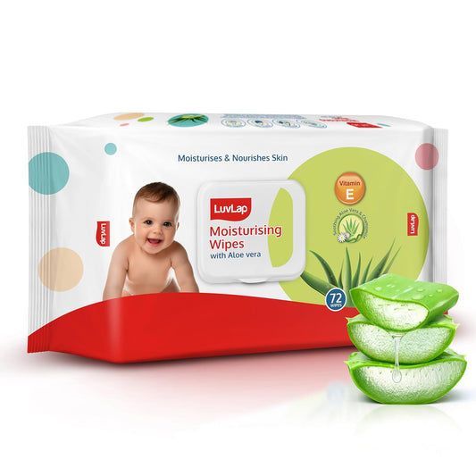 LuvLap Moisturising Wet Wipes with Lid For Baby Skin, Enriched with Aloe Vera, Vitamin E & Chamomile Extract, pH Balanced, Dermatologically Safe, Paraben & Sulphate Free, 72 Wipes