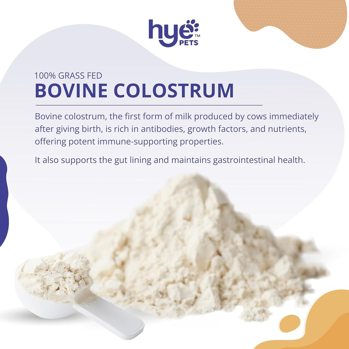 Hye Pets Bovine Colostrum Powder for Dogs & Cats | Allergy & Itchy Skin Relief Supplement | Immune Support with Natural Antibodies | Pure, Single Ingredient, No Preservatives | 60 Days Supply | 60g