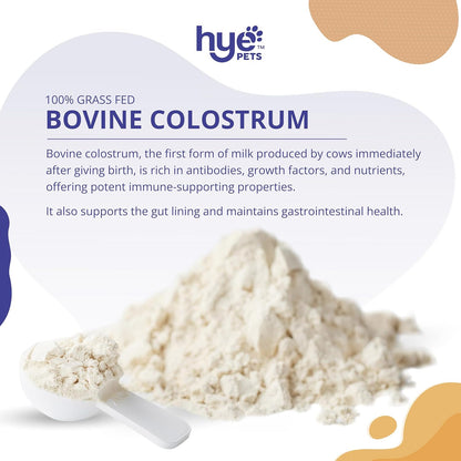 Hye Pets Bovine Colostrum Powder for Dogs & Cats | Allergy & Itchy Skin Relief Supplement | Immune Support with Natural Antibodies | Pure, Single Ingredient, No Preservatives | 60 Days Supply | 60g