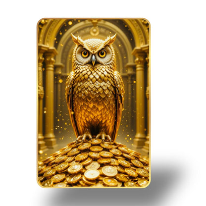 Golden Owl Sitting on Coins | Vastu Painting for Wealth & Prosperity | Golden Decorative Owl Wall Décor for Home & Office (Style-03, 12x18 inch)