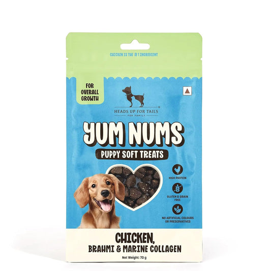 Yum Nums by HUFT Soft & Chewy Sticks - 70 gm| Chicken, Brahmi & Marine Collagen Puppy Treats | Healthy Dog Treats | Training Treats | High Protein, Joint Support