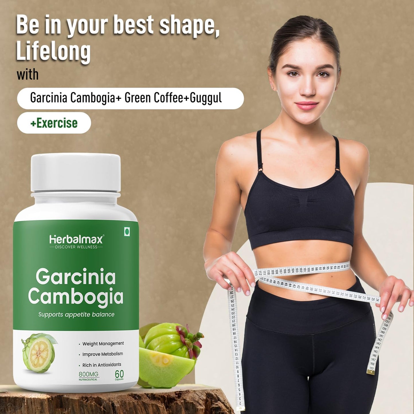 Herbal Max Garcinia Cambogia Capsules – 60 Veg Capsules | 60% HCA & Green Tea Extract | Supports Weight Management, Fat Burning, Digestion & Metabolism