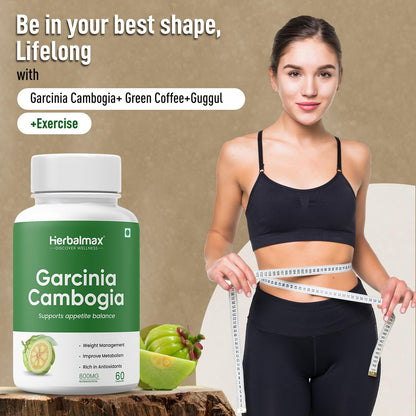 Herbal Max Garcinia Cambogia Capsules – 60 Veg Capsules | 60% HCA & Green Tea Extract | Supports Weight Management, Fat Burning, Digestion & Metabolism