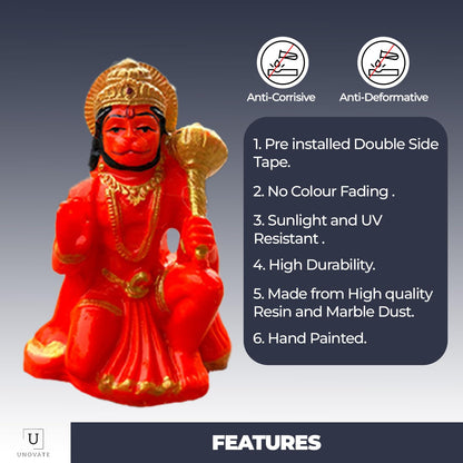 UNOVATE Lord Hanuman Idol for Car Dashboard | Hanuman Murti | Orange