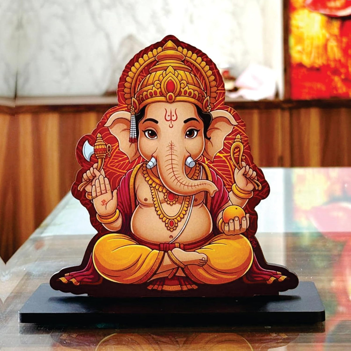 Wooden Shree Ganesha Idol | Spiritual Tabletop Showpiece for Home, Office Desk, Temple, Living Room Decor, Religious Gift Item (5.5 x 6 Inch)