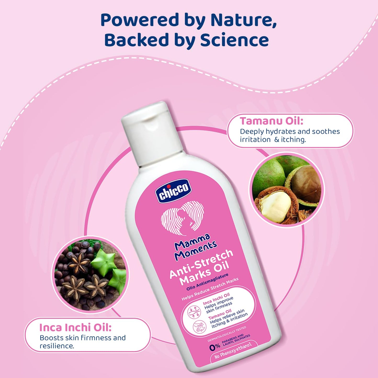 Chicco Mamma Moments Anti-Stretch Marks Oil 100ml | Helps Reduce Stretch Marks | Improve Skin Firmness | No Phenoxyethanol | Dermatologically Tested