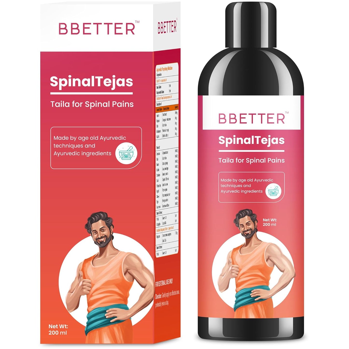 BBETTER Spinal Tejas Taila | Ayurvedic Oil for Cervical, Spinal & Back Pain Relief | Herbal Formula with Rasa Thailam & Karpooradi Thailam for Neck Stiffness, Muscle Relaxation & Mobility | 200ml