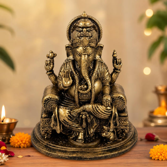 Lord Ganesha Idol for Home Decor, Sitting Ganpati Statue for Pooja Room, Living Room, Office Desk, Spiritual Figurine for Housewarming, Diwali & Festive Gifting