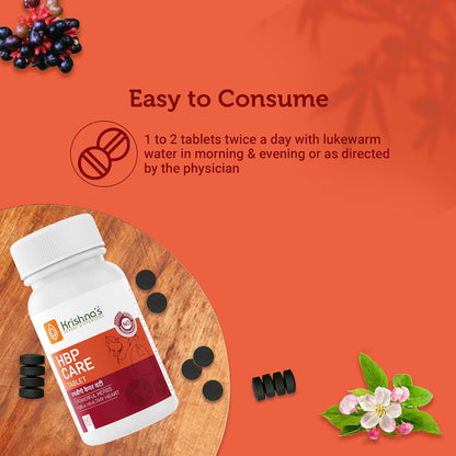 Krishna's HBP Care Tablets With 5 Herbs for Healthy Heart - Helps manage Stress & Mental Wellness - 60 Tablets (Pack of 1)