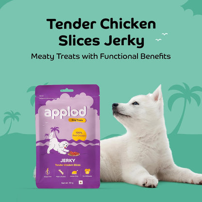 Applod Tender Chicken Jerky Slices Dog Treats | Made with Real Chicken Breast | High-Protein, Low-Fat Grain-Free Reward Snacks for Dogs | 50g