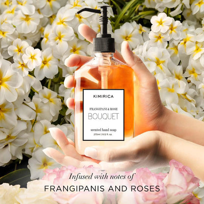 Kimirica Bouquet Luxury Hand Wash | Frangipani and Rose | Skincare Moisturizing | Antibacterial Formula | 100% Vegan & Paraben Free | 270 ml