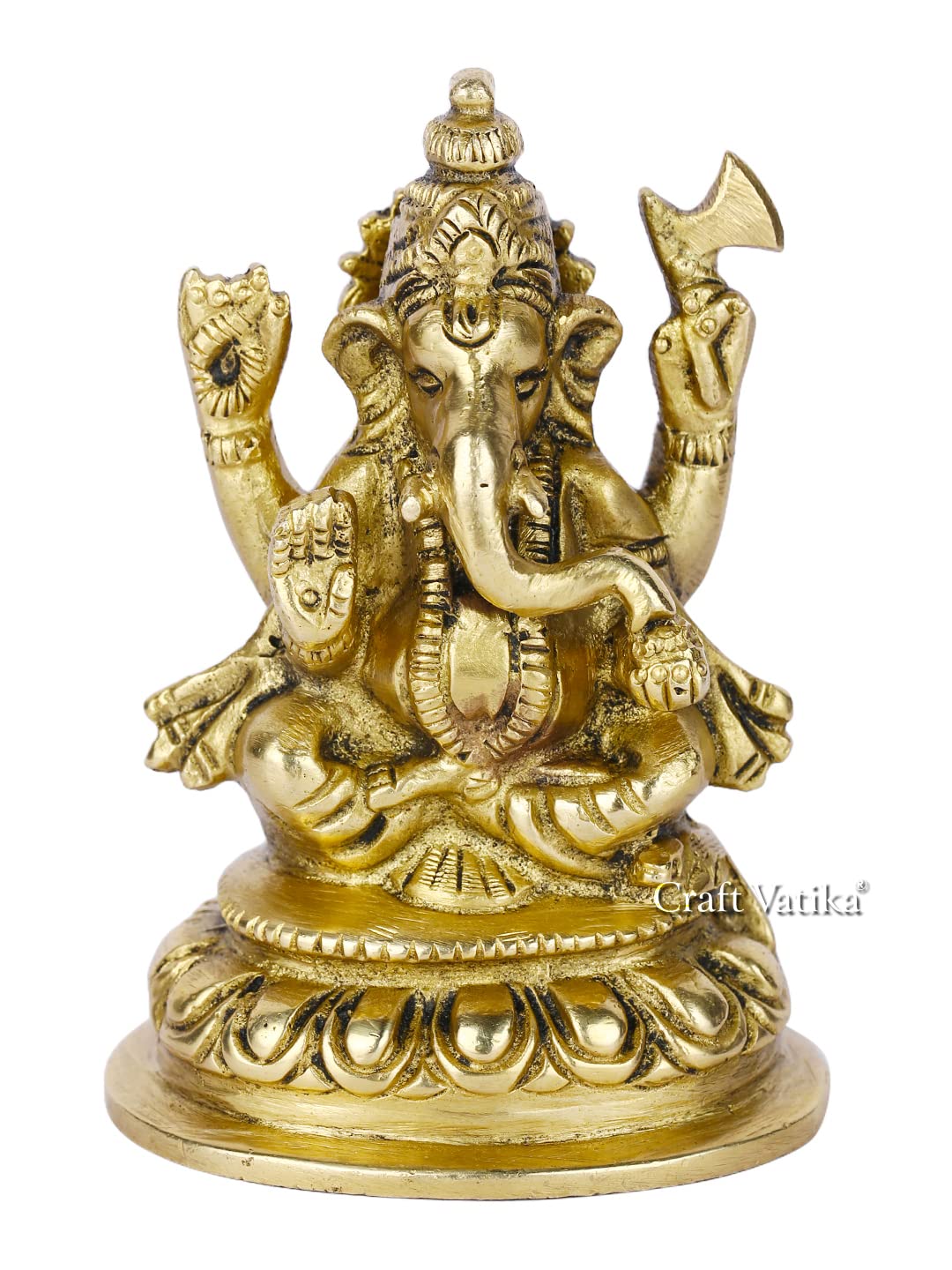 Brass Lord Ganesh Idol (Golden, 4 X 2.4 X 2.2 Inches) Model Number: GBS189