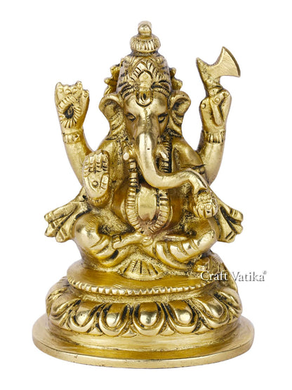 Brass Lord Ganesh Idol (Golden, 4 X 2.4 X 2.2 Inches) Model Number: GBS189
