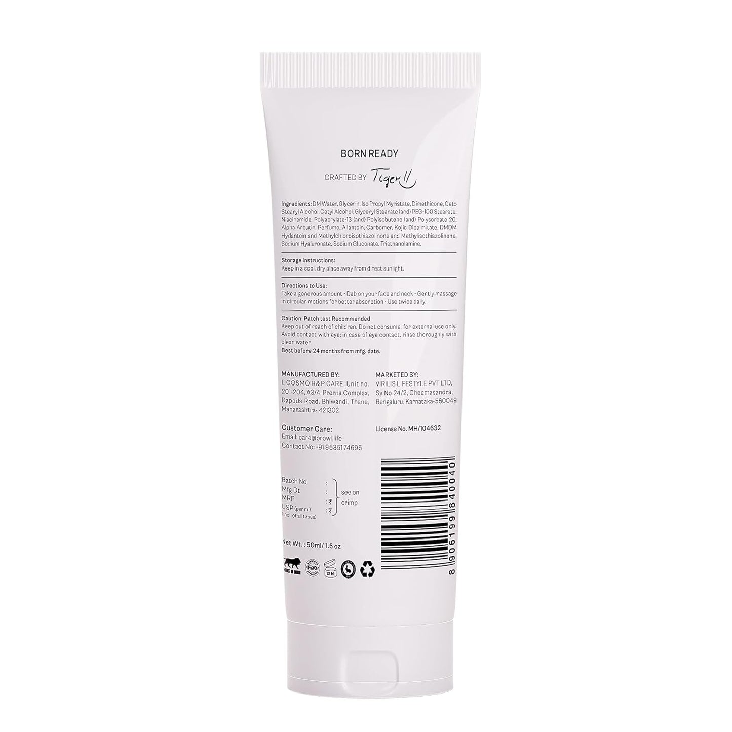 PROWL by Tiger Shroff Face Brightening Moisturizer Cream 5% Kojic Acid, Alpha Arbutin, Niacinamide & Hyaluronic Acid Daily Use Moisturiser For Dry Oily Combination All Skin Type, Warm Woody,50ml