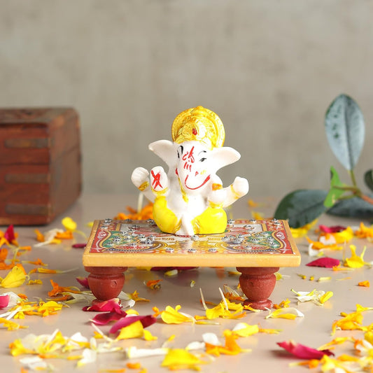 Marble Ganesh Ji Murti for Home Temple & Pooja Room | Decorative Lord Ganesha Idol for Living Room | Ganpati Bappa Statue (Design02: L10 x W10 x H9 cm)