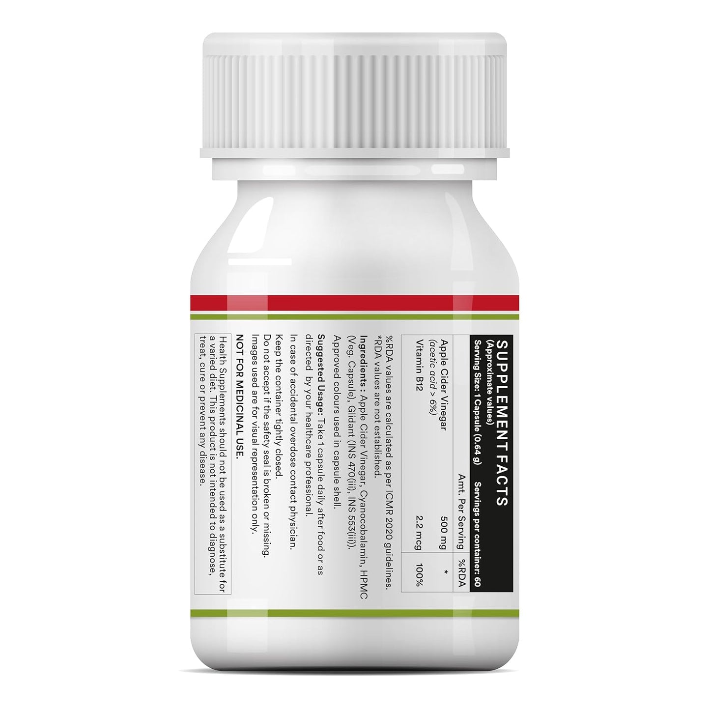 INLIFE Apple Cider Vinegar Supplement | Weight Management, Metabolism, Healthy Digestion | Plant Based Nutrition, 500mg - 60 Vegetarian Capsules (Pack of 1, 60)