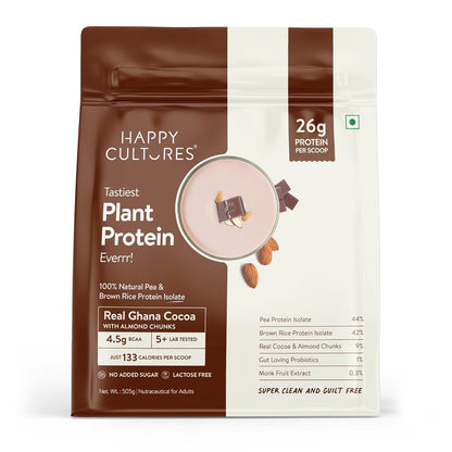 Plant Protein, Vegan, Chocolate, Pea Protein, Brown Rice, Ashwagandha, KSM66, Probiotics, Dairy Free, No Sugar Added, Amino Acids, Digestive Health, Protein Powder, Muscle Recovery, Happy Cultures