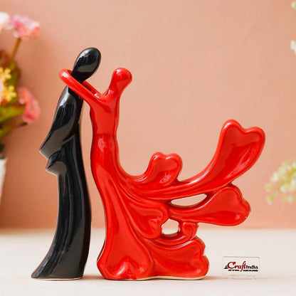 eCraftIndia Romantic Hugging Couple Showpiece(Resin, Red Black)|Decorative Loving Couple Statue|Home Decor Items for Living Room Bedroom Hall Office Desk| Gifts for Anniversary Valentines Day Birthday