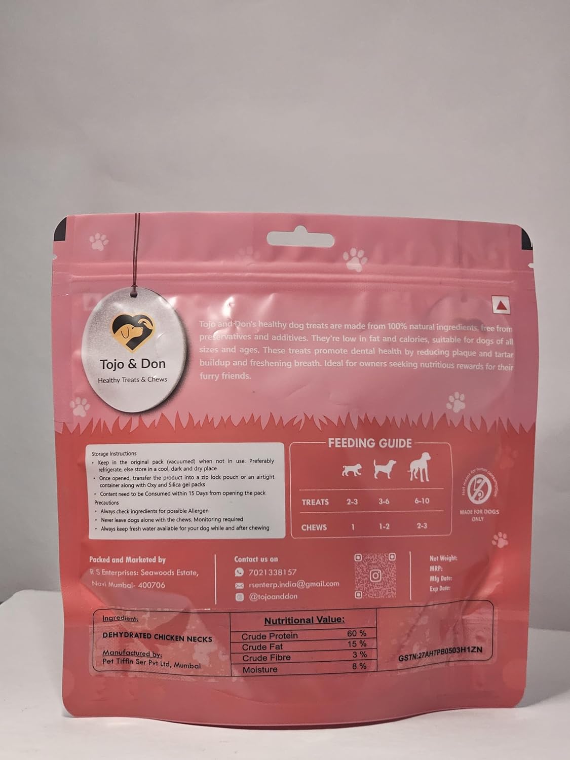 Tojo & Don Dehydrated Chicken Necks for Dogs, 200 g | Natural Chicken Dog Treats & Dental Chews | Single Ingredient | Grain-Free & Gluten-Free | Crunchy Treats for Puppies & Adult Dogs