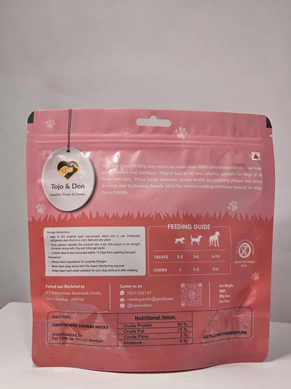 Tojo & Don Dehydrated Chicken Necks for Dogs, 200 g | Natural Chicken Dog Treats & Dental Chews | Single Ingredient | Grain-Free & Gluten-Free | Crunchy Treats for Puppies & Adult Dogs