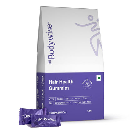 Be Bodywise Biotin Hair Gummies for Stronger, Shinier Hair & Nails | 30 Day Pack | With Biotin, Zinc, Folic Acid, Fibre & Multivitamin | Strawberry Flavour | No Added Sugar, Gut Friendly