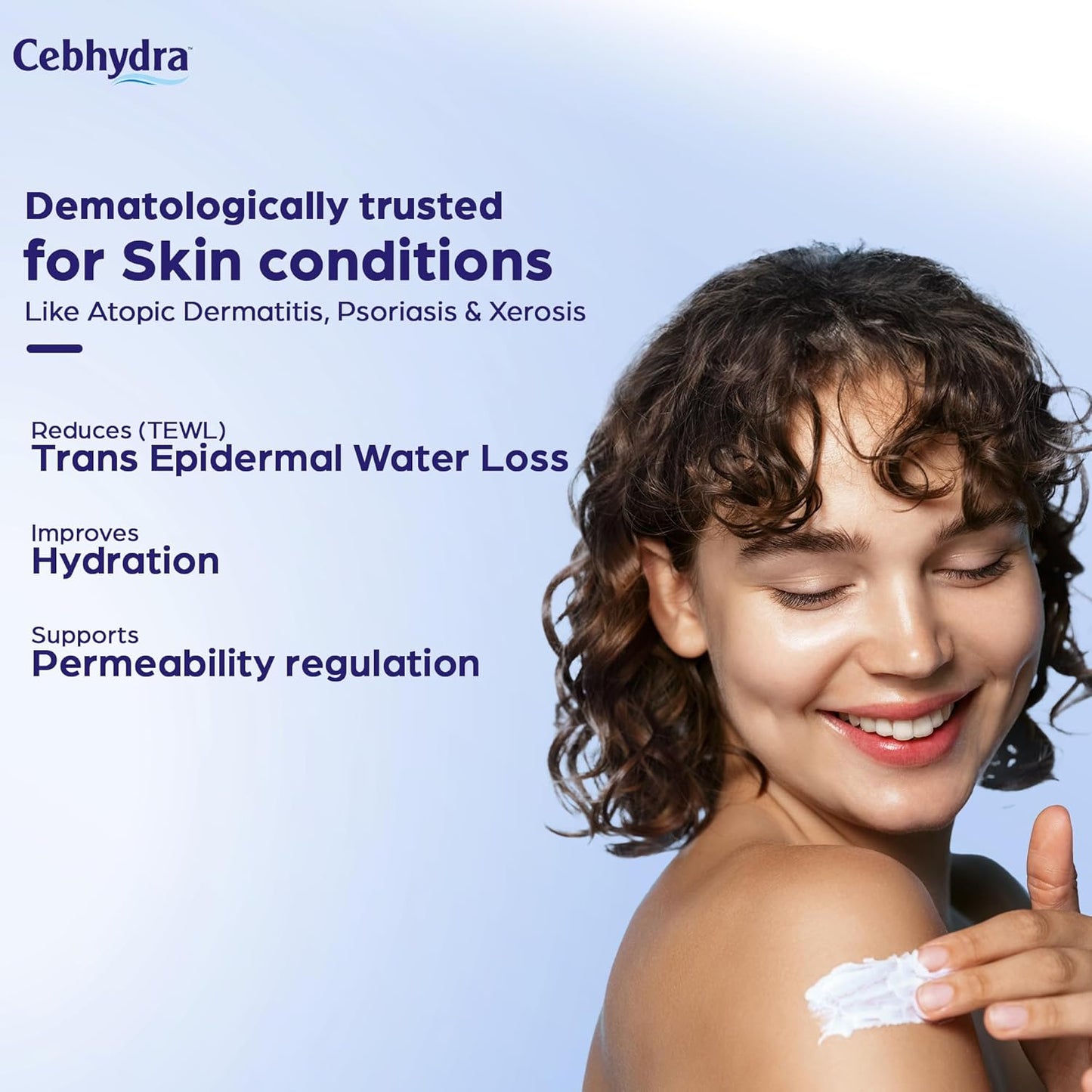 Sun Pharma Cebhydra Cream, Ceramides, Cholesterol & Fatty Acids, Deep Hydration for Sensitive, Dry & Damaged Skin, Dermatologist-Tested, Paraben-Free, NonComedogenic, 12-Hour Moisturization