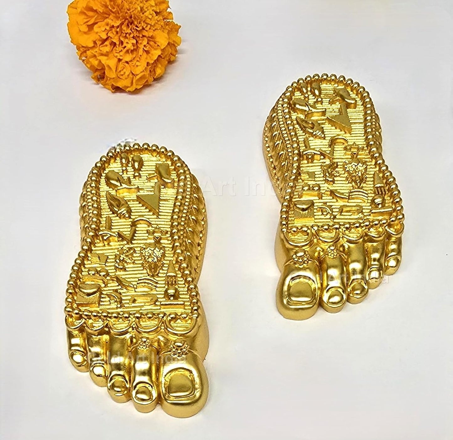 Gold Art India Shri Laxmi Charan Paduka Gold Plated Matte | Bhagyam Lakshmi Charan Idol | Maa Lakshmi Blessings Feet for Office Home Temple Decor | Ideal for Laxmi Puja Housewarming Gifts (4.5" Inch)