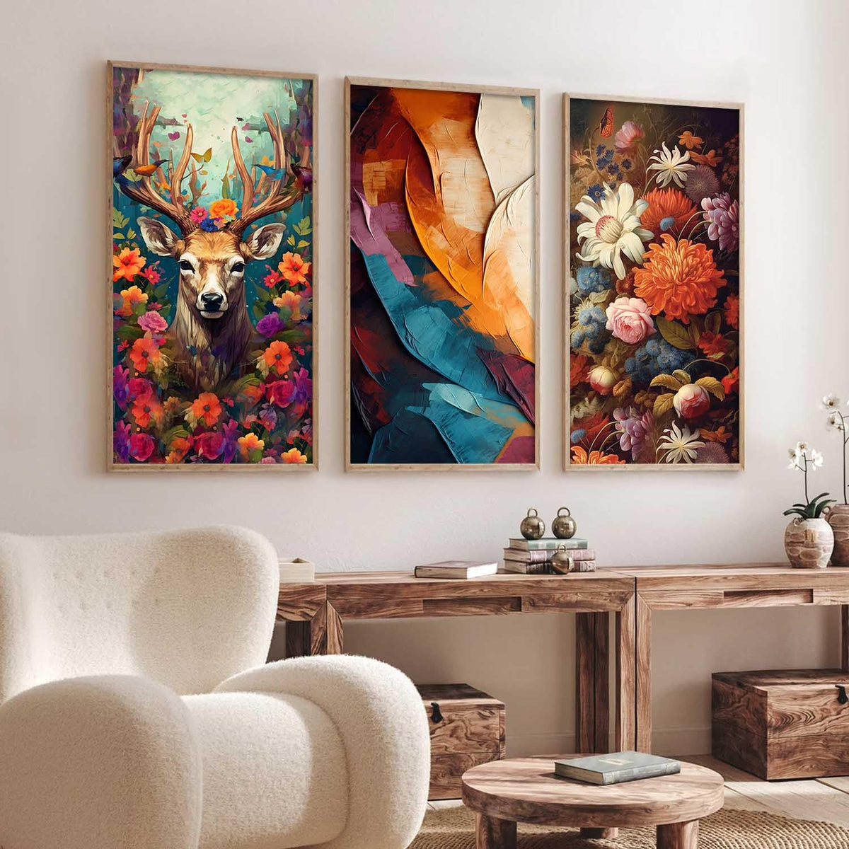 Decorative Modern Wall Art Print With Frame Abstract Paintings For Living Room Bed Room Hotel Wall Decor Digital Reprint Engineered Wood Set of 3 (Art 10, 10x19 inch)