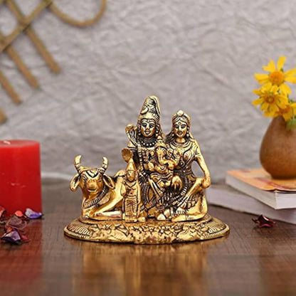 Handcrafted Shiva Parvati Ganesh Idol Shiv Parivar Murti Statue Sculpture - Lord Shiva Idols Family Sitting On Nandi Showpiece Figurine for Home Office Temple Mandir Decoration Gift