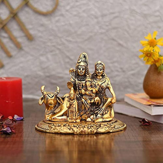 Handcrafted Shiva Parvati Ganesh Idol Shiv Parivar Murti Statue Sculpture - Lord Shiva Idols Family Sitting On Nandi Showpiece Figurine for Home Office Temple Mandir Decoration Gift