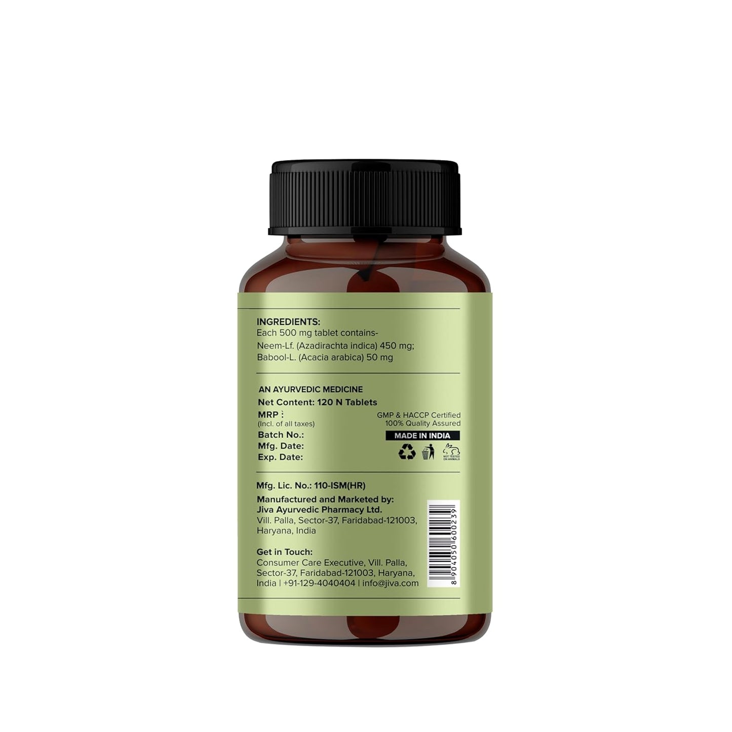 Jiva Neem Tablet - 120 Tablets | 100% Ayurvedic Formulation Purifies Blood, Treats Urinary Disorders | Pacifies Pitta And Kapha Doshas | Promotes Healthy Skin