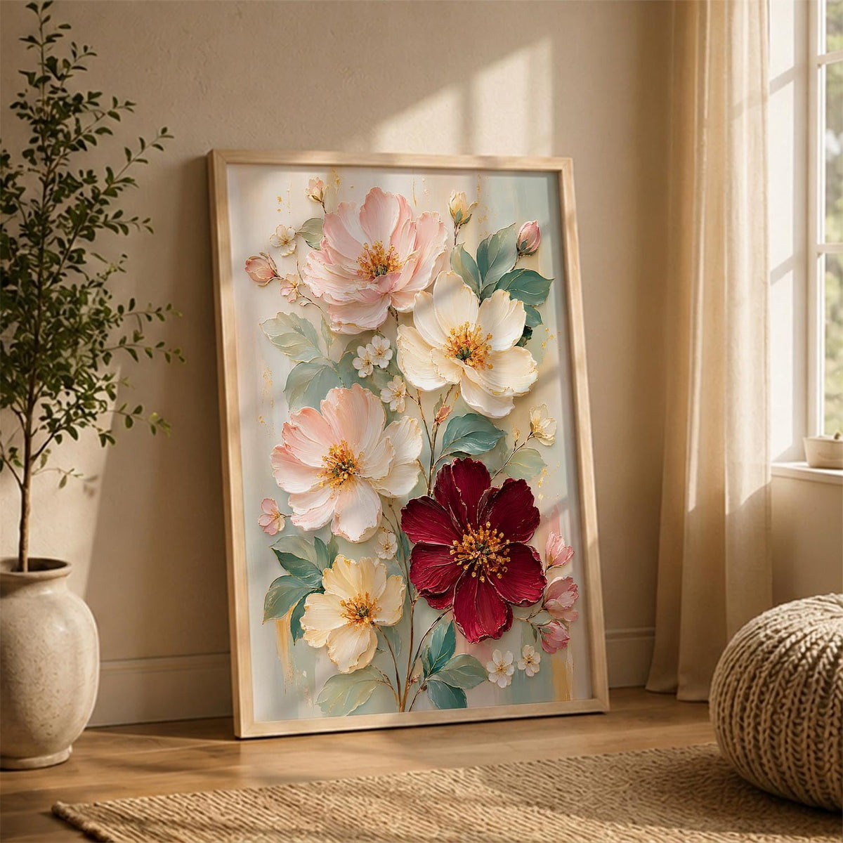 Floral Wall Art Home Decoration | Aesthetic Floral Paintings With Frame For Living Room Bed Room Hotel Wall Decor Digital Reprint Set of 1 (14X20)