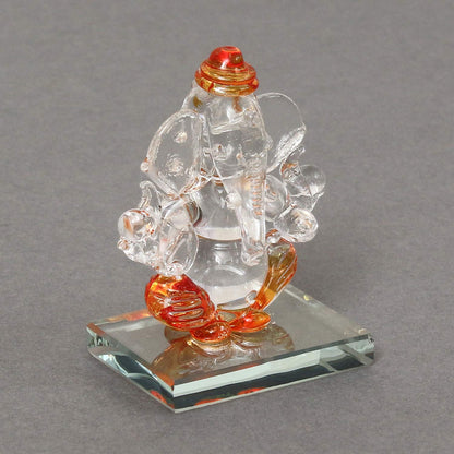 Orange and Transparent Double Sided Crystal Car Ganesha Showpiece