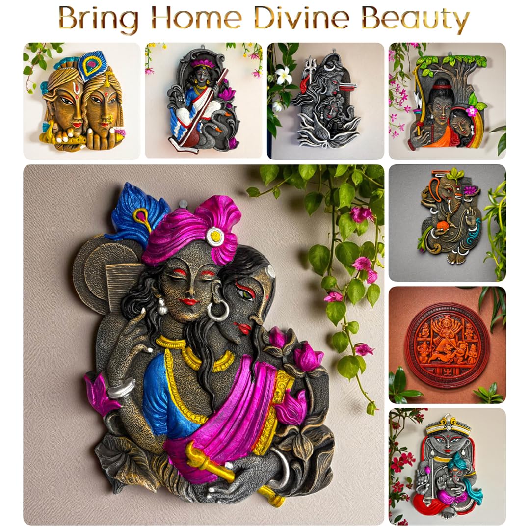 Radha Krishna Wall Hanging Terracotta Idol Murti | Terracotta Wall Decor | Spiritual Wall Art for Home, Temple, Mandir, Living, Office & Vastu Decoration | Spiritual Gifts (27x21 CM)