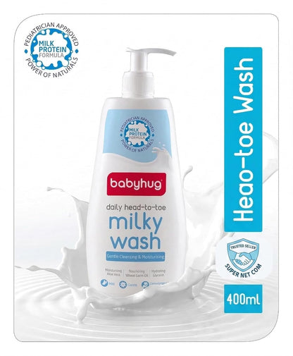BABYHUG Daily Head-To-Toe Milky Body Wash - Enriched With Natural Oil, Aloe Vera Extract 400ML(Pack Of 1)