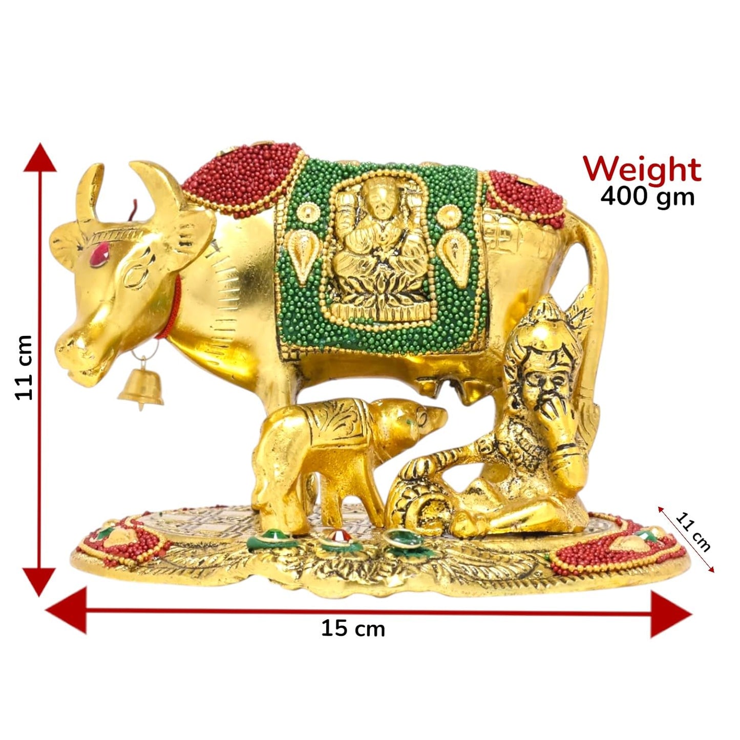 KridayKraft Kamdhenu Cow,Calf with Bal Gopal Krishna Metal Statue for Good Luck,Feng Shui As Table Top Figurine,Vastu,Religious Gau MATA Idol Home,Office&Table Decorative,Animal.