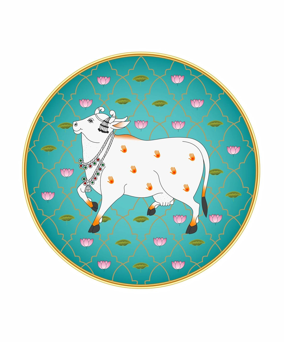 Beautiful Cow Pichwai Premium Sparkle lamination Golden Slim Frame 50.8 cm x 50.8 cm Large Size, For Home/Office/Hotel painting GRL-14