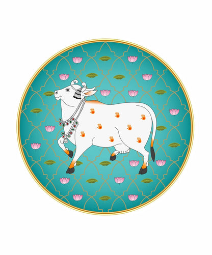 Beautiful Cow Pichwai Premium Sparkle lamination Golden Slim Frame 50.8 cm x 50.8 cm Large Size, For Home/Office/Hotel painting GRL-14