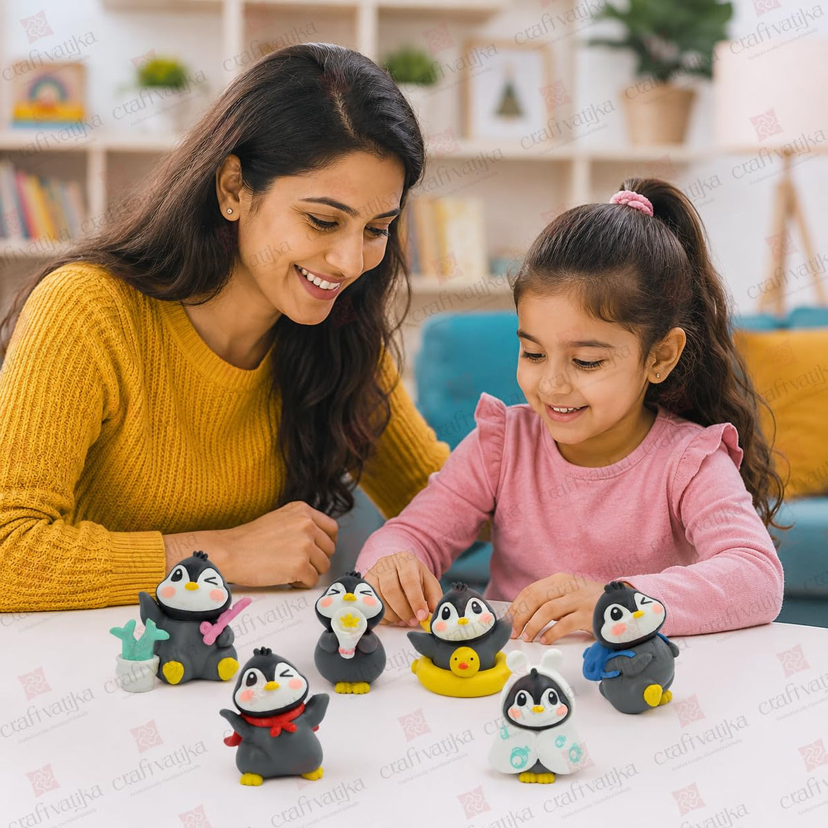 Miniature Showpiece Birthday Gift for Girls Kids, Penguin Showpiece Set of 6 for Home Decor Items, Car Dashboard Items, Table Decoration Items, Valentine Day Gift for Girlfriend