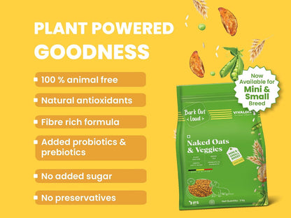 Bark Out Loud/Vivaldis - Naked Oats & Veggies, Small/Mini Breeds | Premium Veg Dog Food | Prebiotics & Probiotics, Vitamins and Fibre | Vegeterian Dry Dog Food Kibbles (1 Kg)