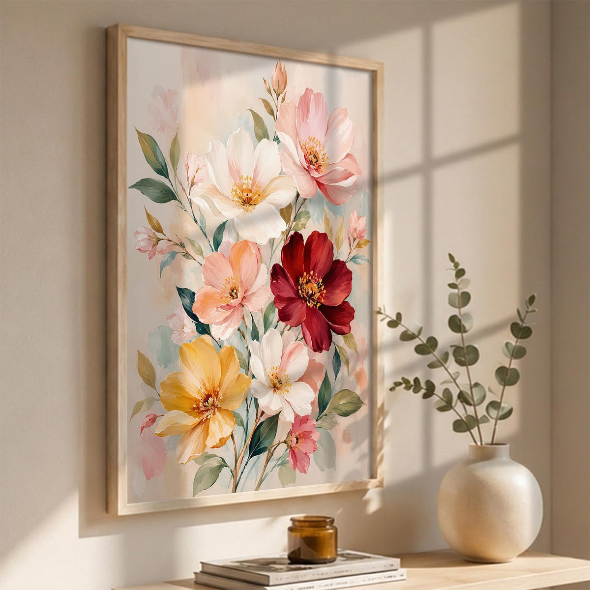 Floral Wall Art Home Decoration | Aesthetic Floral Paintings With Frame For Living Room Bed Room Hotel Wall Decor Digital Reprint Set of 1 (14X20)