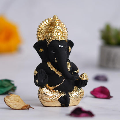 eCraftIndia Black & Golden Blessing Lord Ganesha Idol for Home, Temple, Pooja Room, Office, and Car Dashboard | Divine God Idol Perfect for Diwali, Ganesh Chaturthi, and Birthday Gift Giving