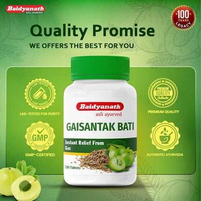 Baidyanath Gaisantak Bati - Instant Relief from Gas and Indigestion - 100 Tablets